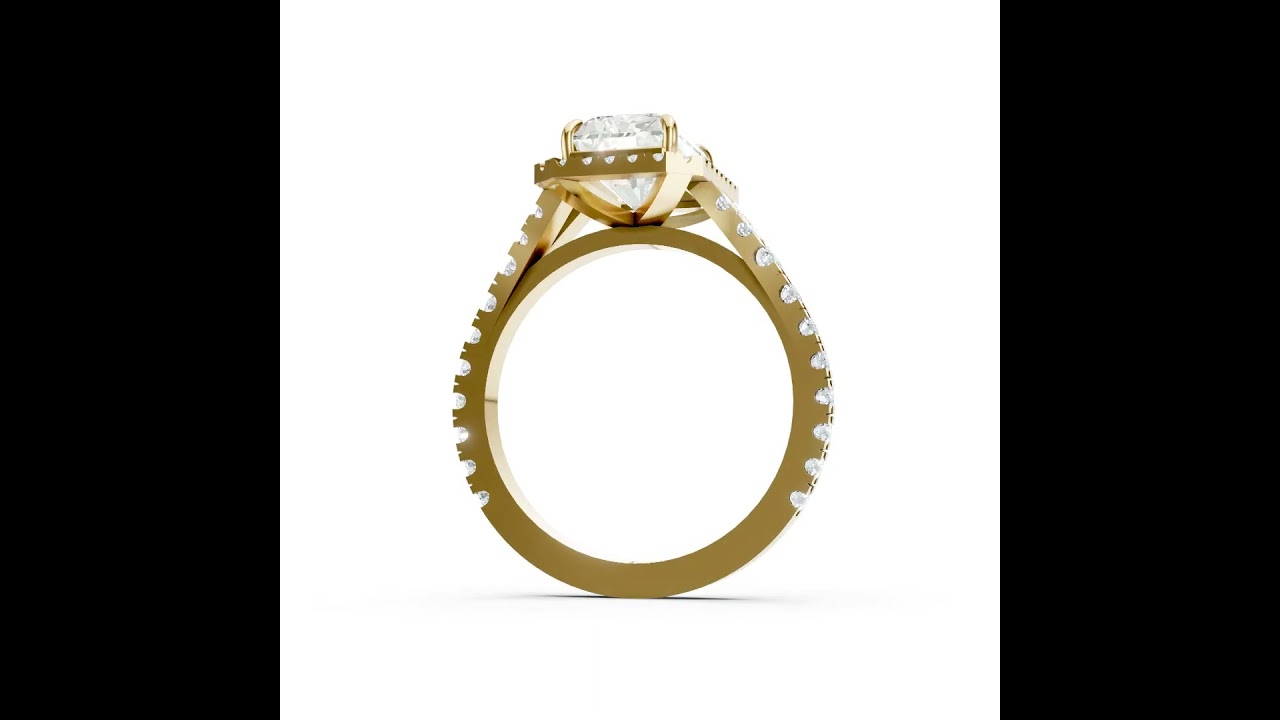 Radiant Cut Halo & V-Split Shank Pavé Diamond Ring