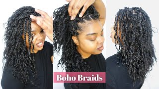 BOHO BRAIDS w/ extensions tutorial 💗 short messy bohemian box braids trending summer hairstyle