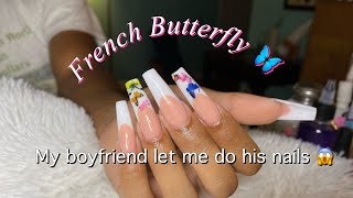 MY BOYFRIEND DOES MY VOICEOVER | French butterfly nail tutorial on my boyfriend