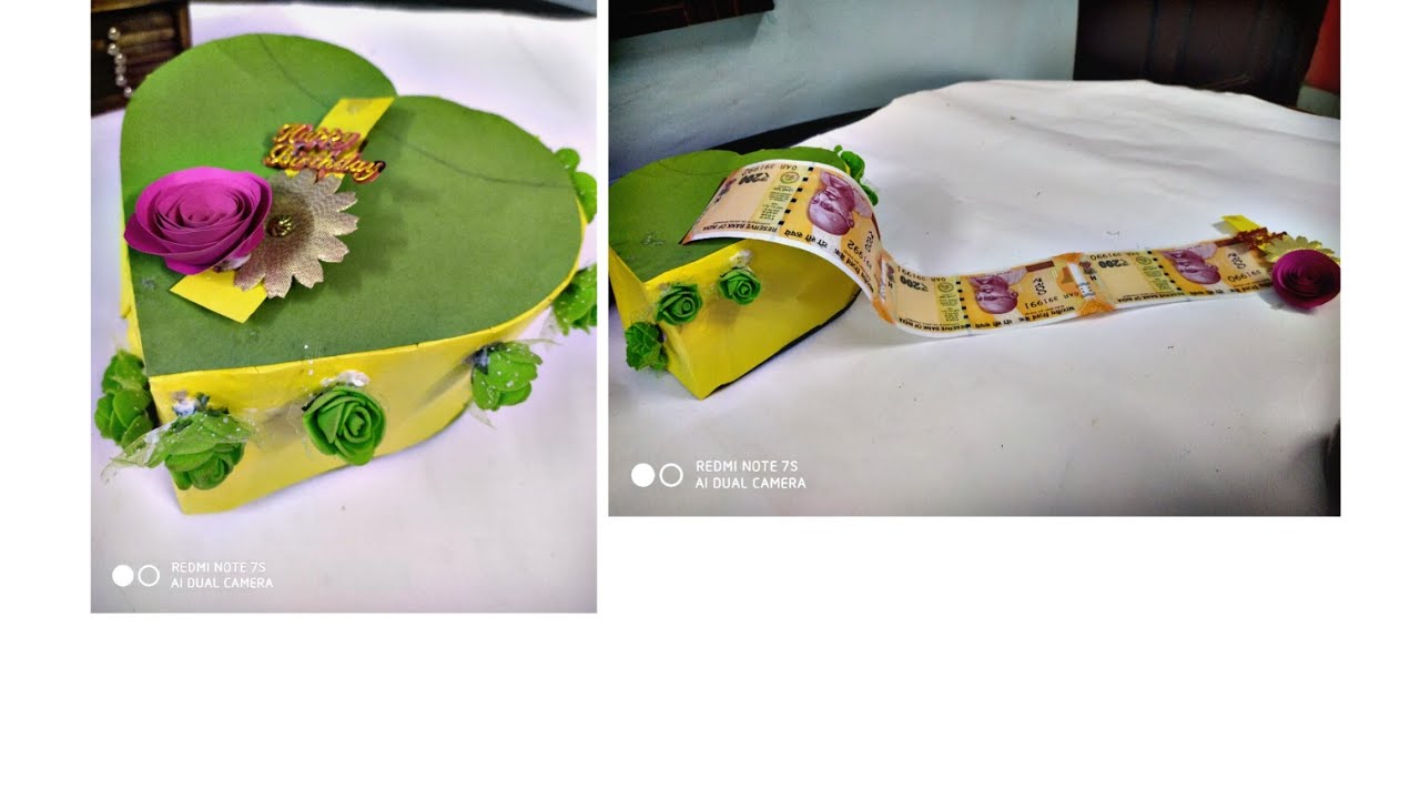 DIY heart shaped rolled out money cake for birthday anniversary# ...