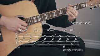 Video thumbnail of "How to Play Bandaids - Keshi - Guitar Tabs"