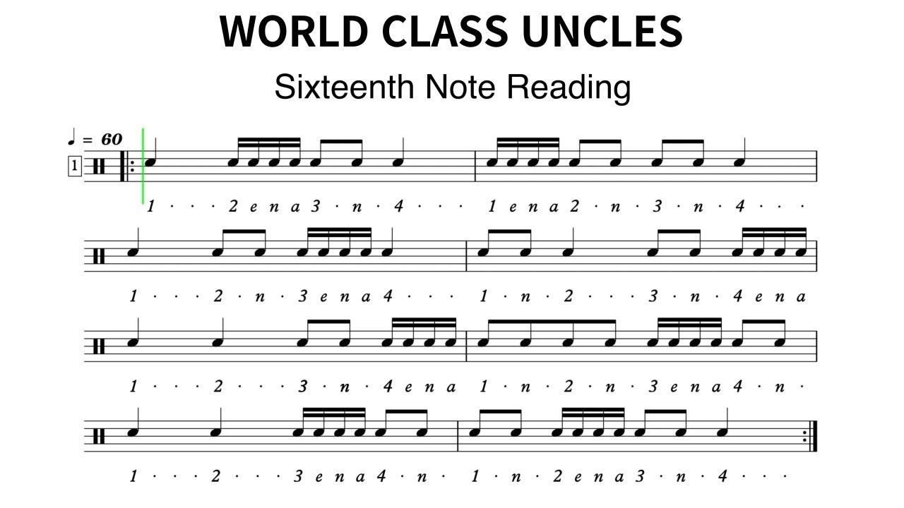 Sixteenth Note Reading [Rhythm training, score, drum sheet] - YouTube