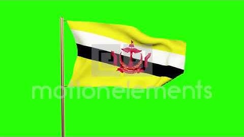 Brunei Flag With Cloud Waving In The Wind. Green Screen, Alpha Matte. Loopable A Stock Animation