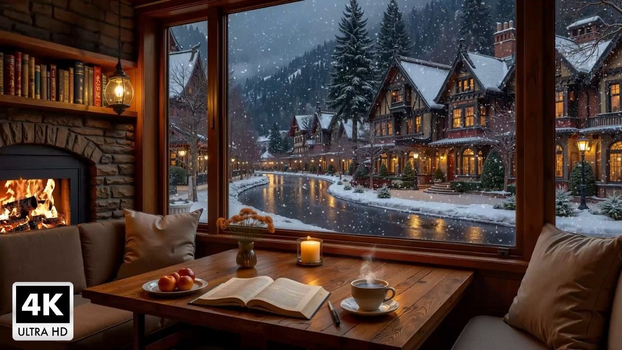 Cozy Winter Cafe Space ~ Relaxing Jazz Background Music and Fireplace Sounds for Deep Study & Focus