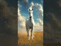 A magnificent white horse galloping freely under a sky full of clouds." #horse #stallion #wild