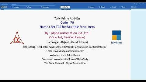 Tally Add On : Set TCS for Multiple Stock Item in TallyPrime Software.
