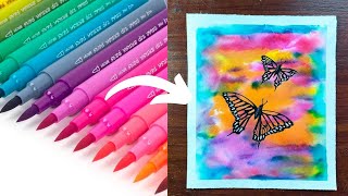 How to draw Butterfly Scenery| for Beginners using Brush Pen -step by step