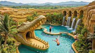 200 Days Building an Underground Crocodile House with Waterfall Using Primitive Tools in the Jungle