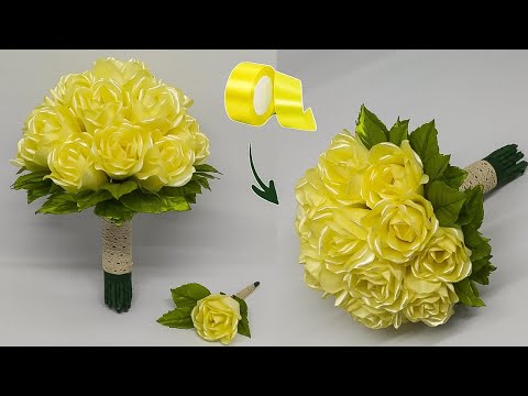 DIY | How To Make Rose With Satin Ribbon Easy | Hand Tied Rose Bouquet Wedding Tutorial