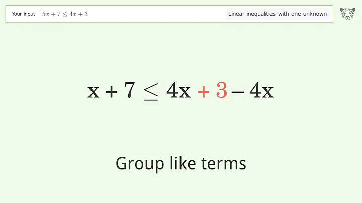 Solving Linear Inequalities: 5x+7 is Smaller Than or Equal to 4x+3