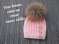 TUTO BONNET POINT COEUR AU TRICOT Heart beanie hat knitting GORRO PUNTO CORAZON DOS AGUJAS