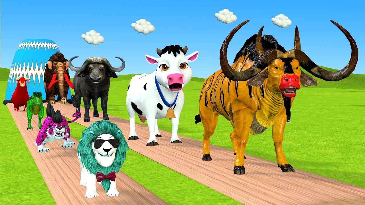 Massive Long Slide Game with Cow Elephant Gorilla Hippopotamus Tiger 3d Animal Game Funny 3d Animals