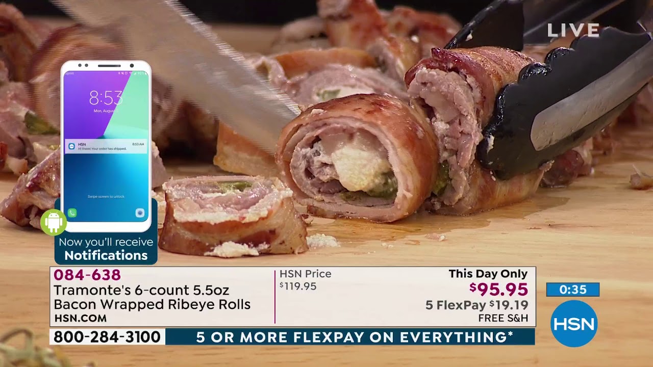 Tramonte's 6count 5.5 oz. BaconWrapped Ribeye Rolls