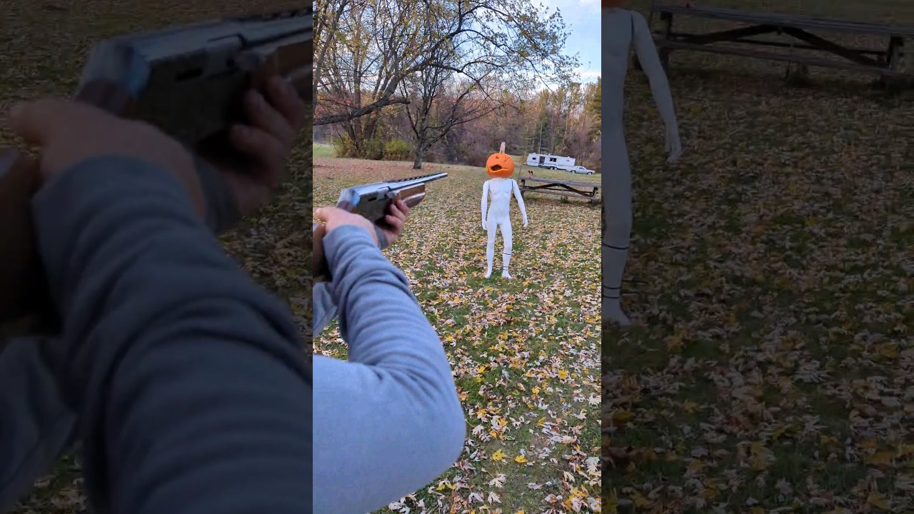 Круглый мешок для фасоли 12 калибра против тыквенной головы