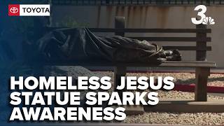 Bronze Homeless Jesus statue on bench near the Strip sparks homelessness awareness