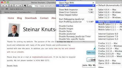 Safari iPhone Simulator mobile phone user preview