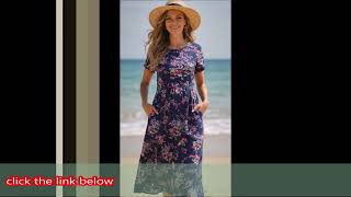 Women's Summer Casual Loose Dresses Cotton Boho Floral Midi Dress for Women Beach Vacation with screenshot 4