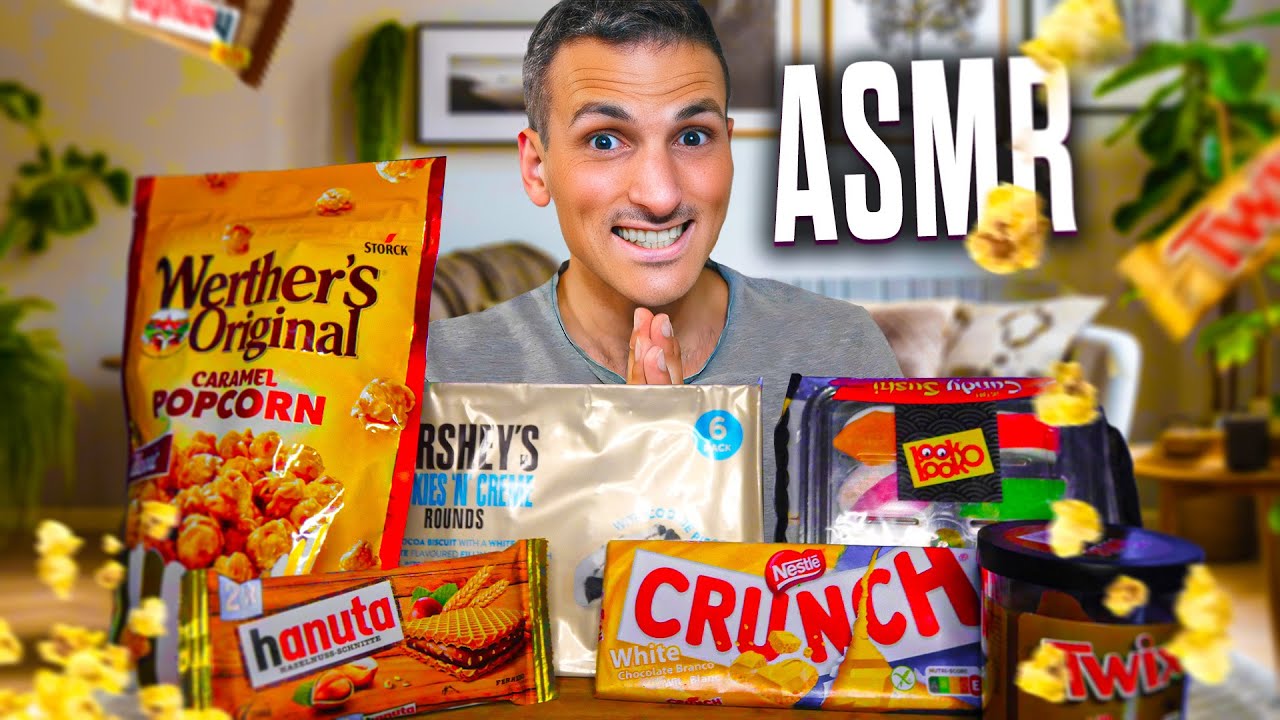 ASMR : DÉGUSTATION SUSHI CANDY, HANUTA, WERTHER’S POPCORNS, HERSHEY’S, CRUNCH WHITE, TWIX 🤤🍫🍱