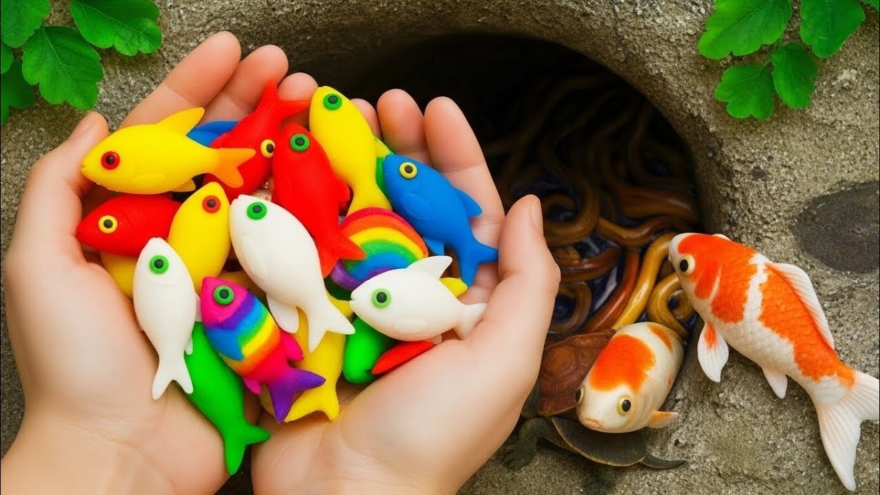 Amazing Small Pond Catch: baby turtles, eel, frog, pencil fish, guppies, nemo fish, koi fish 