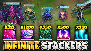 WE PLAYED ALL OF THE INFINITELY STACKING CHAMPIONS (ENEMY GETS OUT SCALED)