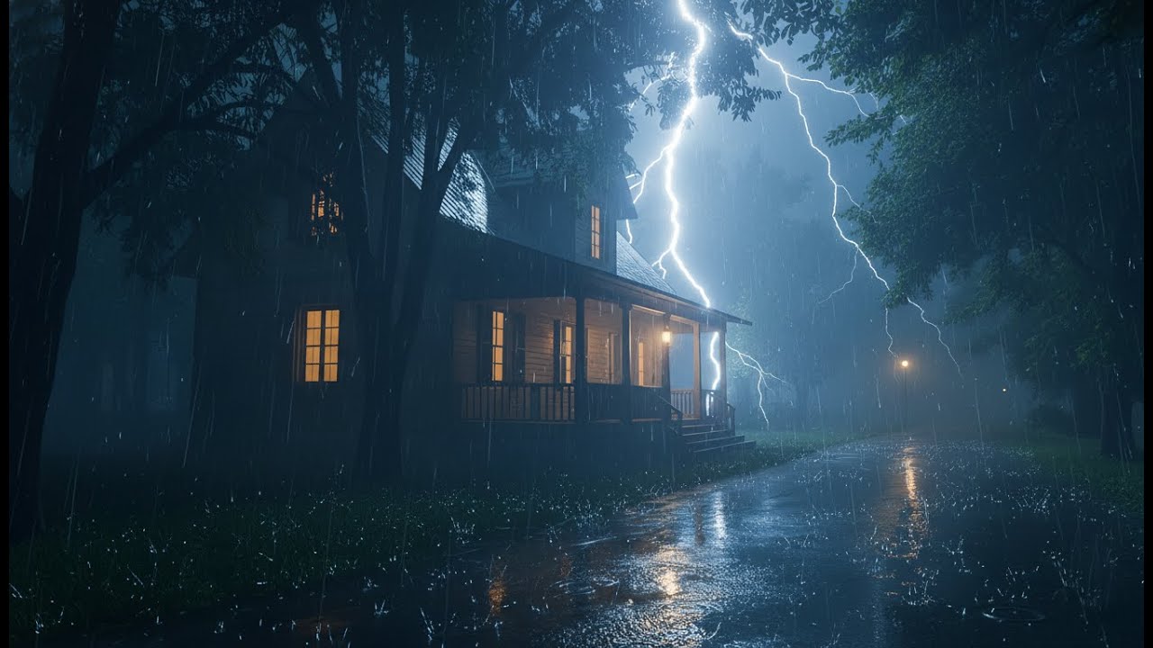 Heavy Rain & Thunderstorm Ambience | Cozy Forest Cabin Rain Sounds for Deep Relaxation and Sleep