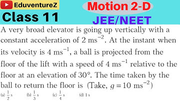 A very broad elevator is going up vertically with a constant acceleration of 22ms−. At the instant w