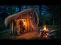 Bushcraft Shelter Build - Primitive Log Cabin in the Rain | Overnight Stay