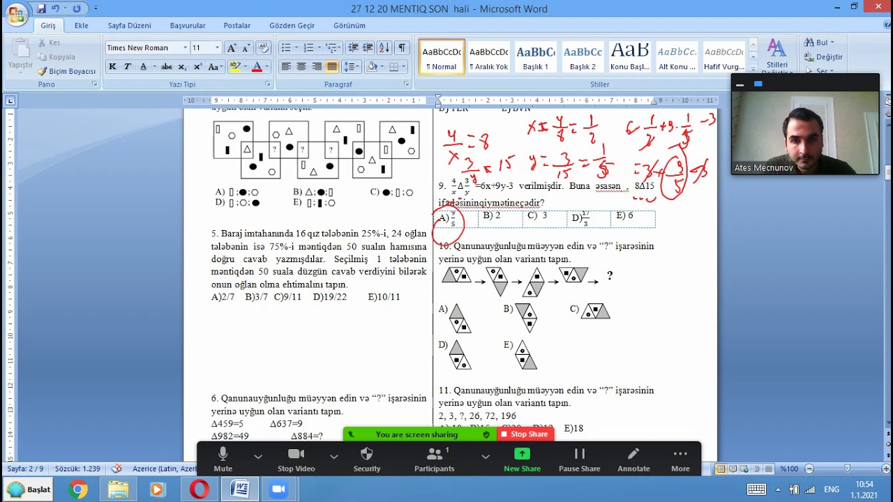 27.12.2020 Sınaq İmtahanı | Məntiq Testləri və Cavabları