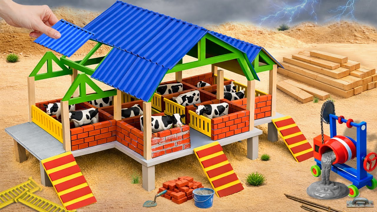 DIY Mini Tractor Builds two-story, 10-compartment flood-resistant cattle farm | Science Project