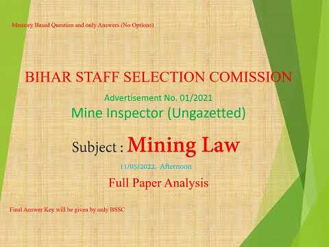 Bihar Mines Inspector Exam #Answer Key for Paper 3 # Mining Laws Answers | Bihar SSC Answer Key