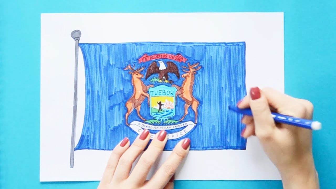 How to draw Flag of Michigan State, USA YouTube