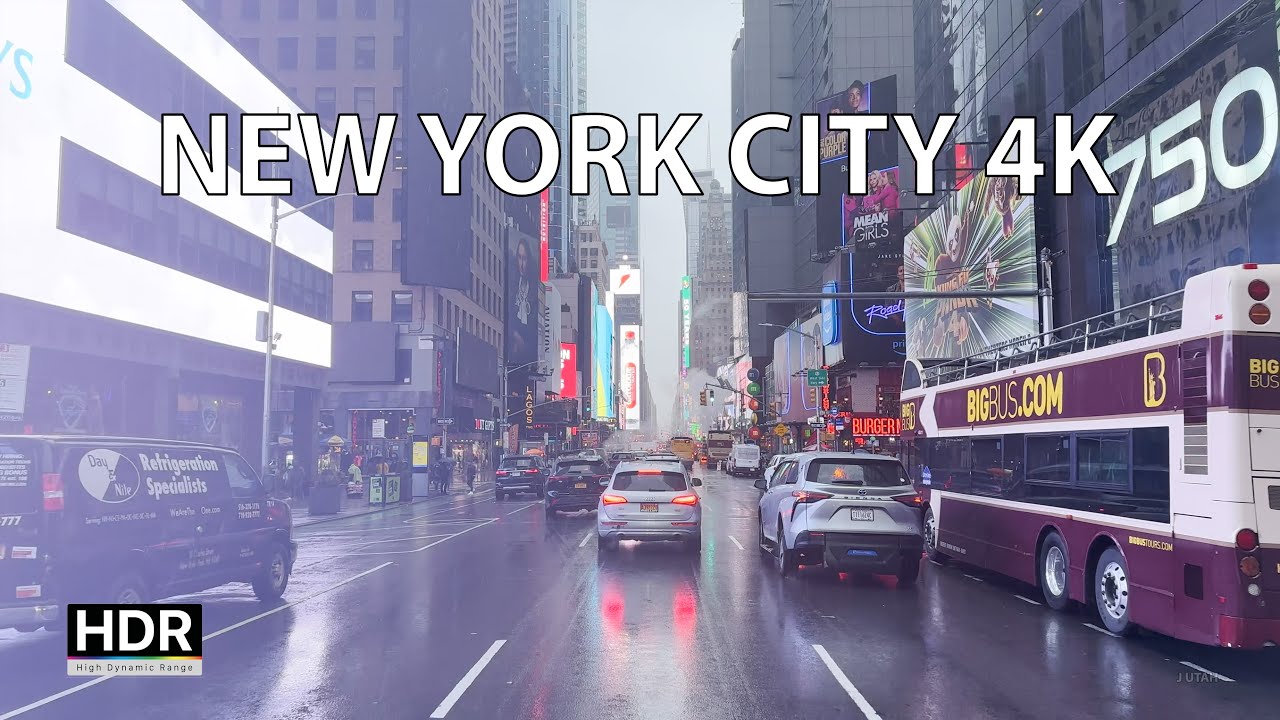Rainy New York City  - Driving Downtown 4K HDR - Lower & Midtown Manhattan