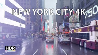 Rainy New York City - Driving Downtown 4K HDR - Lower & Midtown Manhattan