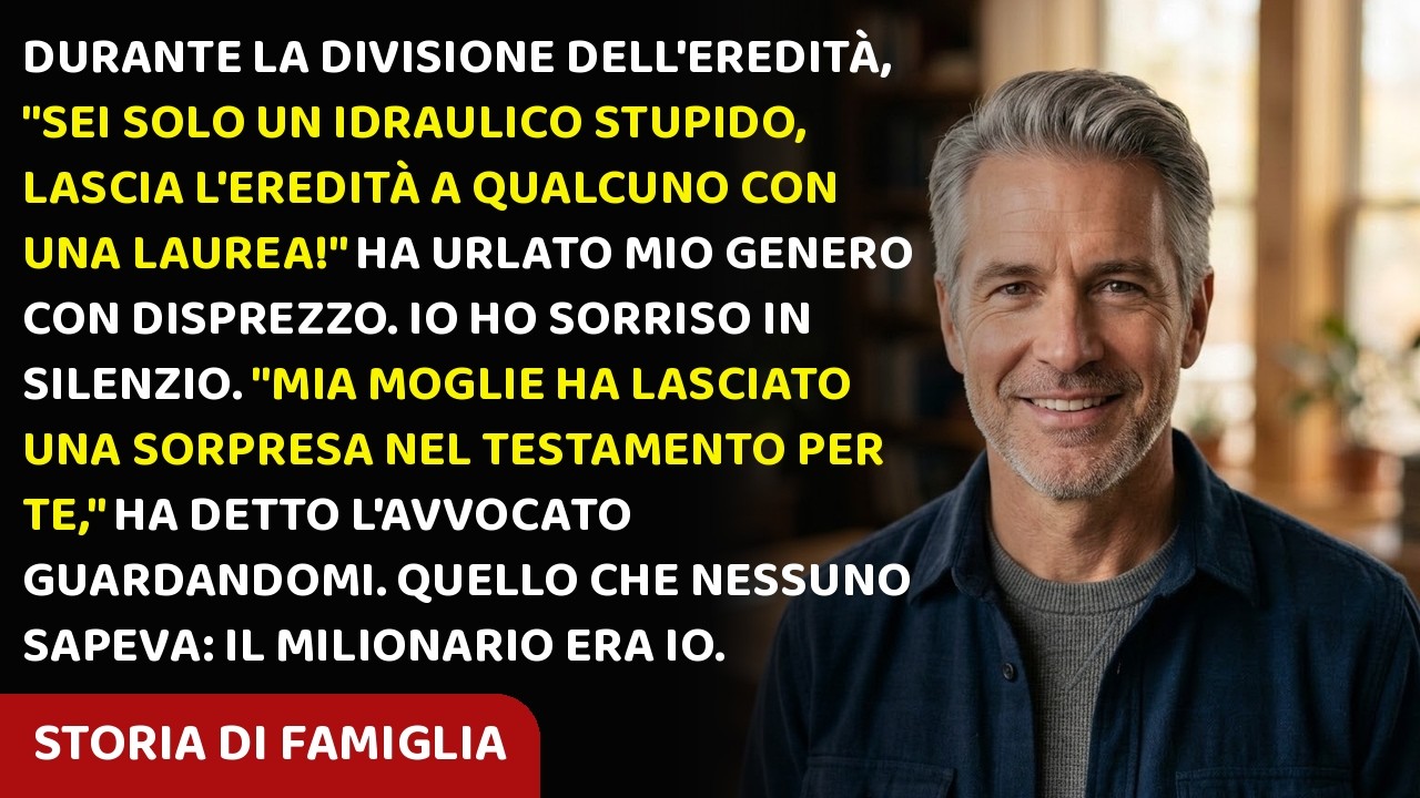 Martedì scorso, in uno studio notarile freddo come una tomba, mio genero mi ha guardato davanti a mia figlia e ha detto: "Sei solo un idraulico ignorante. Lascia l'eredità a qualcuno che ha...
