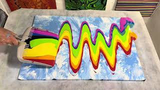 Separating The Colours! Rainbow Dustpan Pour Over Blue Skies / Acrylic Pouring Ideas You Need To Try