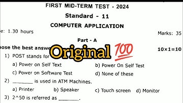 11th computer application first midterm exam original question paper 2024