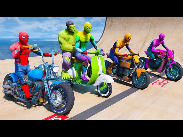 SPIDERMAN MOTORCYCLE SKATE RAMP CHALLENGE - CONFUSING MAZE OBSTACLES class=