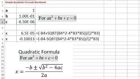 Simple Quadratic Formula Excel workbook