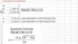 Simple Quadratic Formula Excel workbook