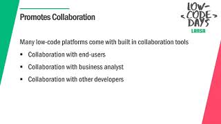 Low-Code Days:  Business Side of Low Code