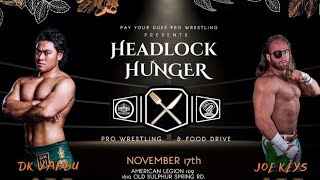 DK Vandu vs. Joe Keys Highlights |Pay Your Dues Wrestling| Headlock Hunger 11/17/2023