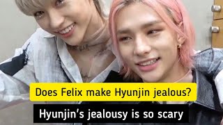 Hyunjin's jealousy is so scary 😶 #Hyunjin#Felix#hyunlix#hyunlixmoment #moment#straykids#hyunjinfelix