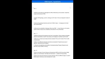 HUMAN RESOURCE MANAGEMENT IMPORTANT QUESTIONS | HRM IMPORTANT QUESTIONS