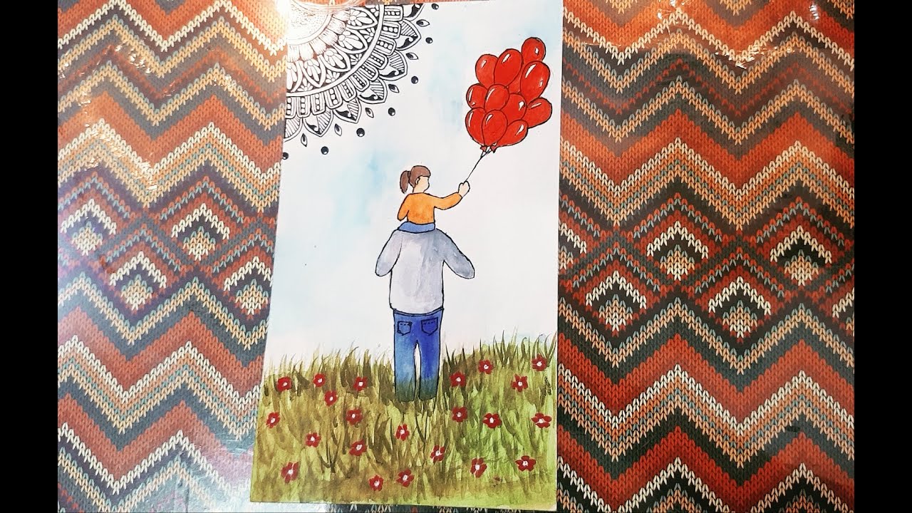 Father's day special drawing | Father and daughter drawing with watercolours| Mandala art