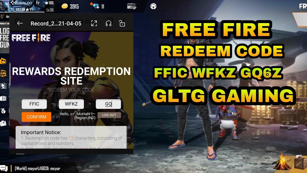 Free Fire || Free Gun Create || Redeem Code FFIC WFKZ GQ6Z ...
