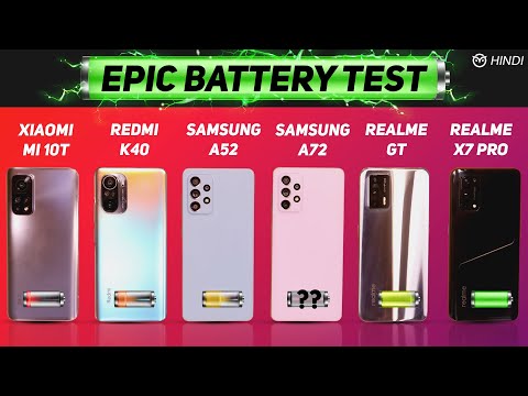 Samsung A52 vs A72, Redmi K40 (Poco F3) vs Realme GT, X7 Pro Battery Drain Test | Charging | Gaming