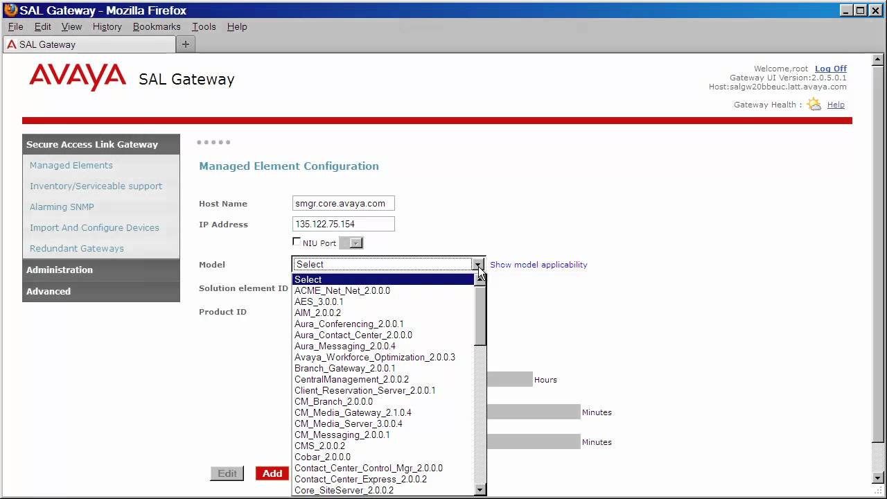 How to Add a Managed Element to a Secure Access Link Gateway