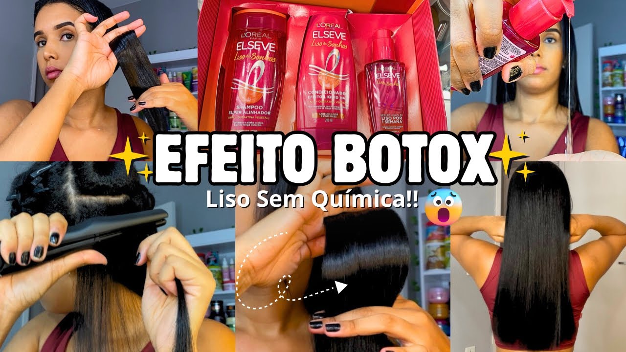 TESTEI ELSEVE LISO DOS SONHOS NO MEU CABELO CRESPO ALISADO | Efeito Botox😱 Liso Sem Química.