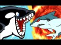 【サメニン生き物アニメ】シャチvsサメ！アオザメ海賊とコバンザメの冒険！