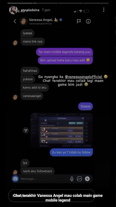 chat terakhir Vanessa Angel mau colab main game mobile legend
